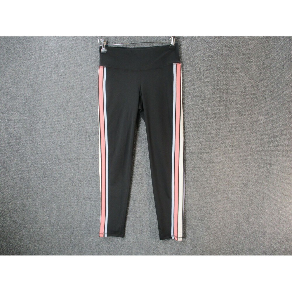 Ideology Leggings Womens Small Solid Black Yoga Athletic Four Side Stripes Pants